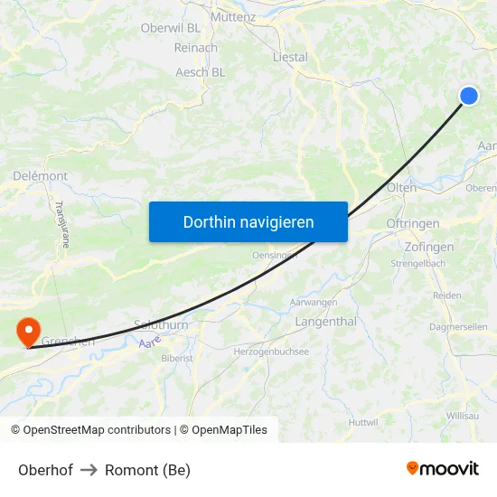 Oberhof to Romont (Be) map