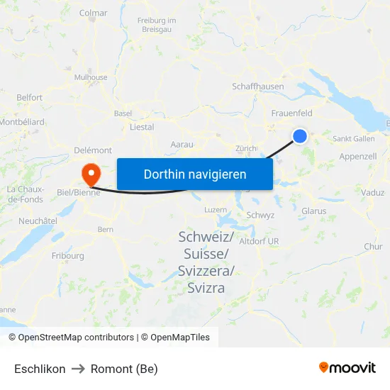 Eschlikon to Romont (Be) map