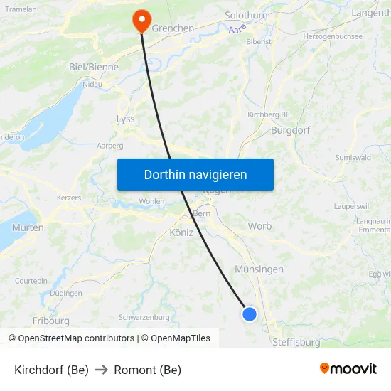 Kirchdorf (Be) to Romont (Be) map