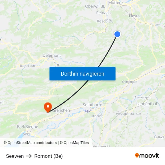 Seewen to Romont (Be) map