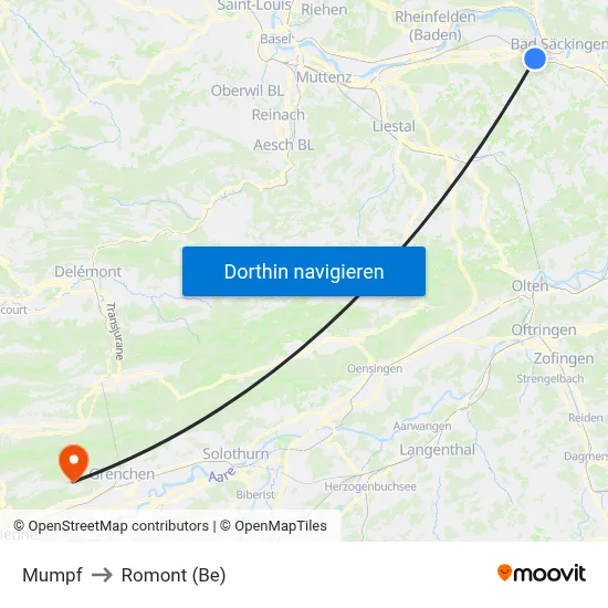 Mumpf to Romont (Be) map