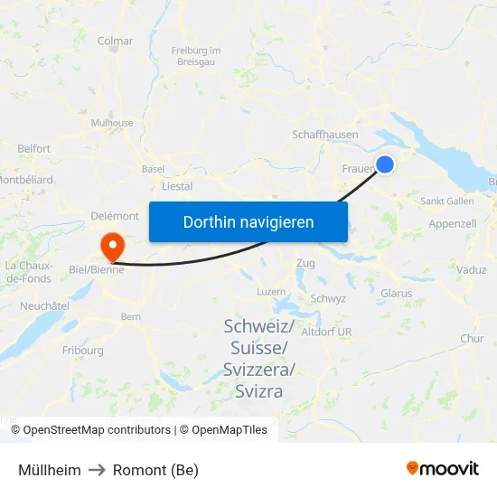 Müllheim to Romont (Be) map