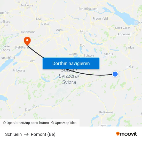 Schluein to Romont (Be) map