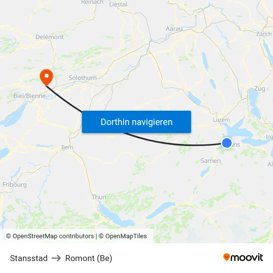 Stansstad to Romont (Be) map