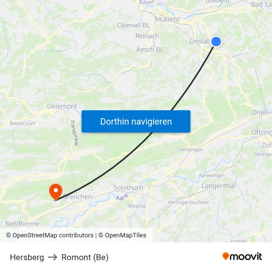 Hersberg to Romont (Be) map