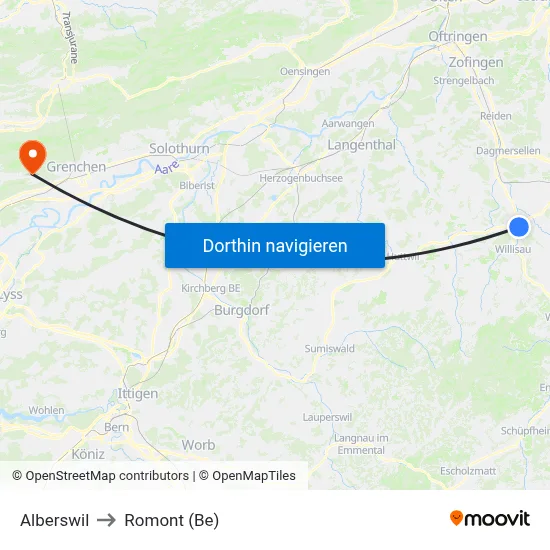 Alberswil to Romont (Be) map
