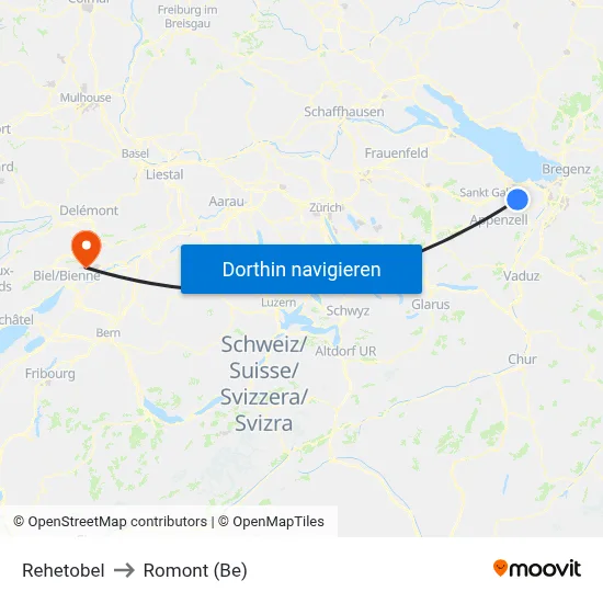 Rehetobel to Romont (Be) map
