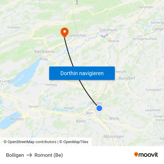 Bolligen to Romont (Be) map