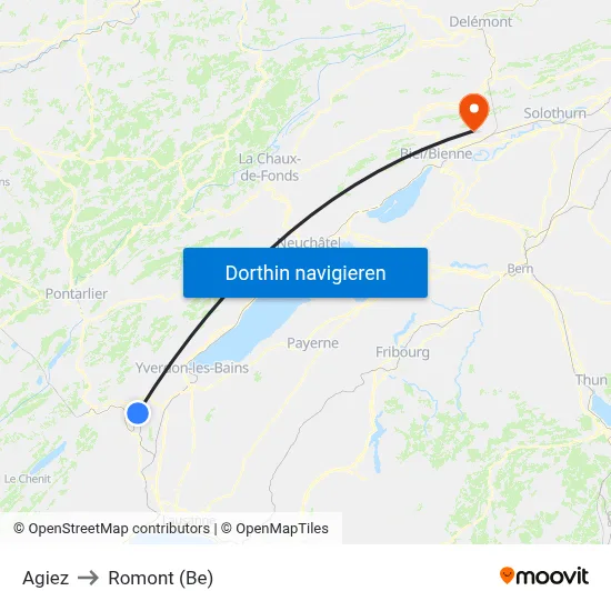 Agiez to Romont (Be) map