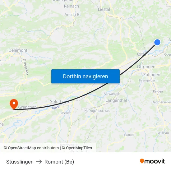 Stüsslingen to Romont (Be) map