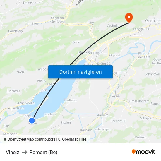 Vinelz to Romont (Be) map