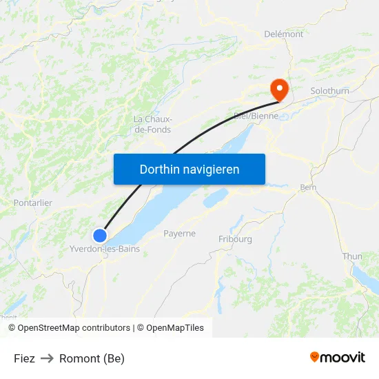 Fiez to Romont (Be) map