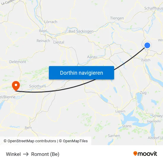 Winkel to Romont (Be) map