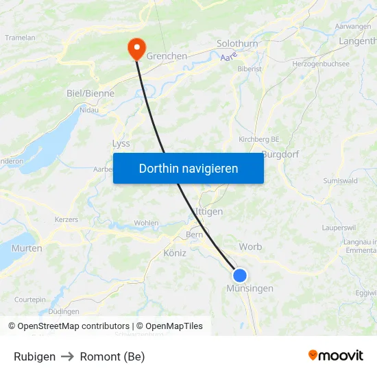 Rubigen to Romont (Be) map