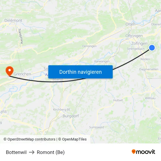 Bottenwil to Romont (Be) map