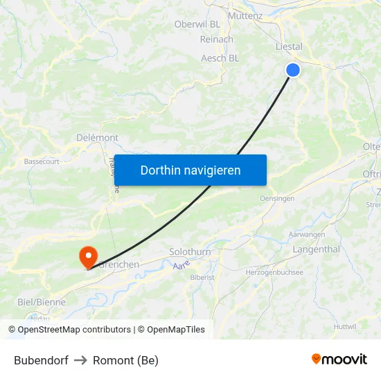 Bubendorf to Romont (Be) map