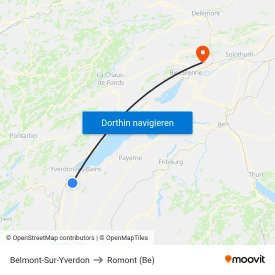 Belmont-Sur-Yverdon to Romont (Be) map