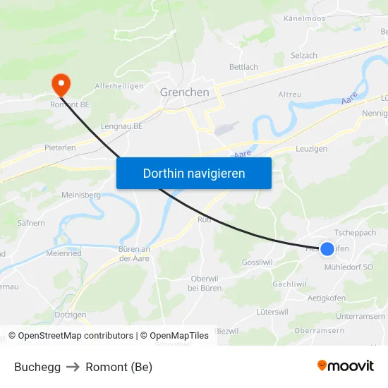 Buchegg to Romont (Be) map