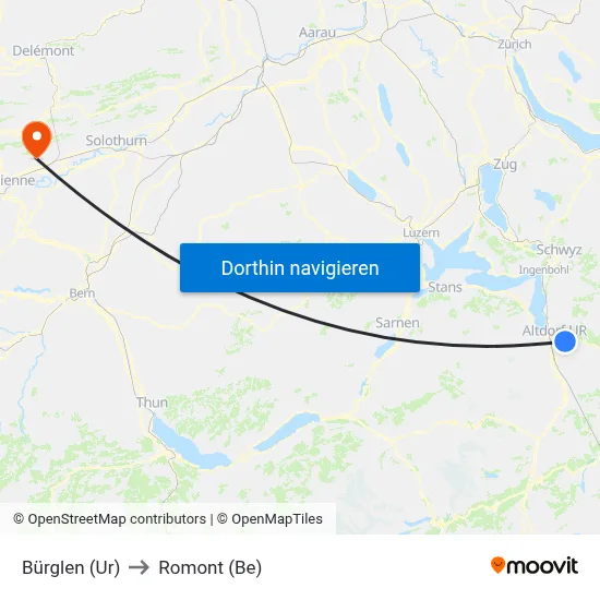 Bürglen (Ur) to Romont (Be) map