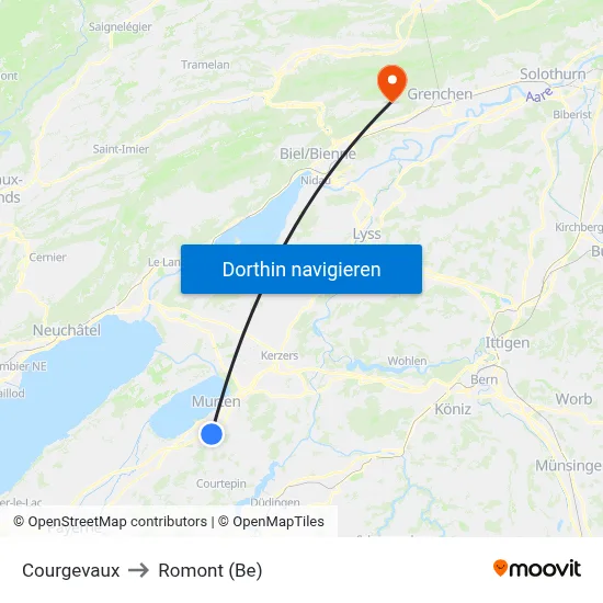Courgevaux to Romont (Be) map