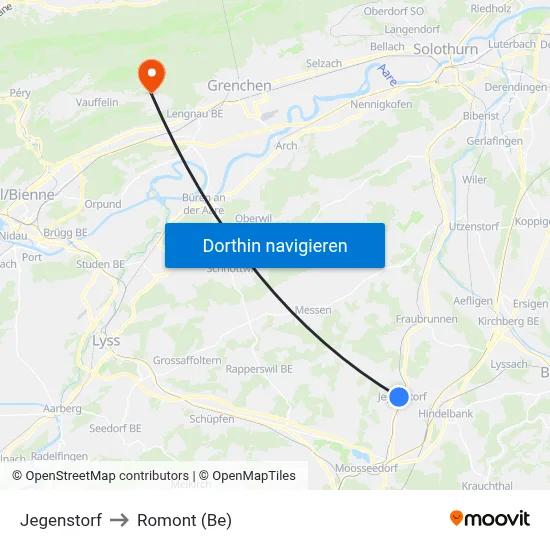 Jegenstorf to Romont (Be) map