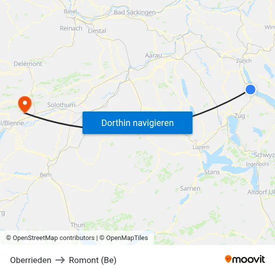 Oberrieden to Romont (Be) map