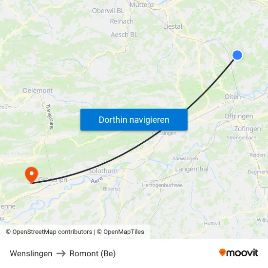Wenslingen to Romont (Be) map