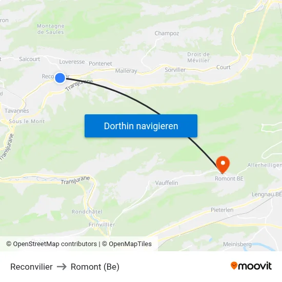 Reconvilier to Romont (Be) map