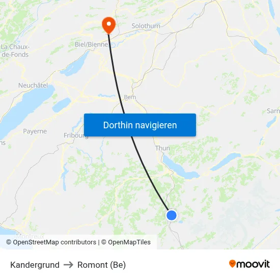 Kandergrund to Romont (Be) map