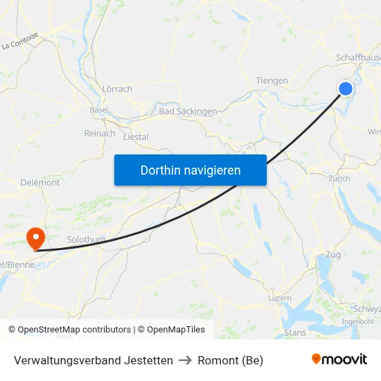 Verwaltungsverband Jestetten to Romont (Be) map