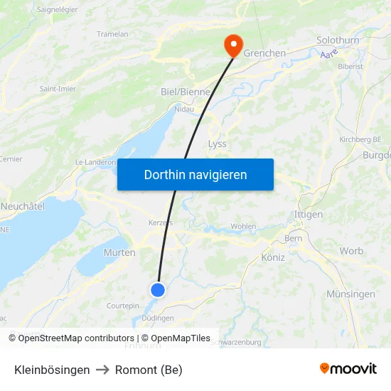 Kleinbösingen to Romont (Be) map
