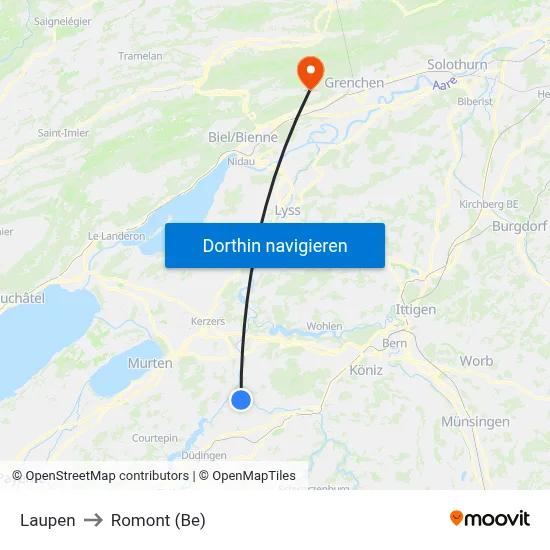 Laupen to Romont (Be) map