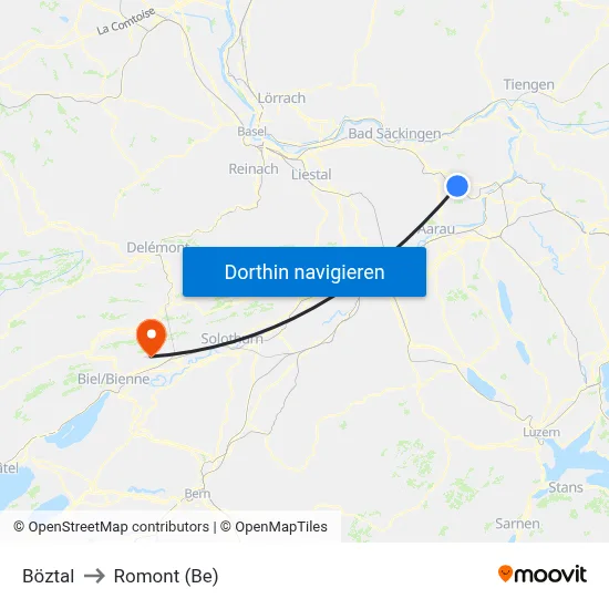 Böztal to Romont (Be) map