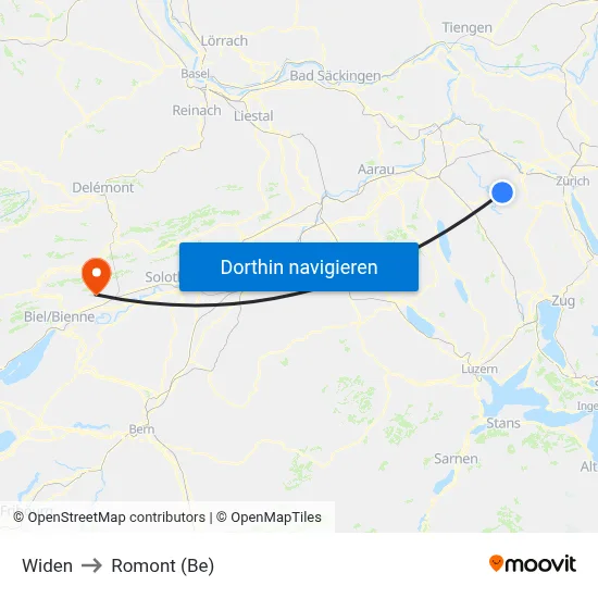Widen to Romont (Be) map