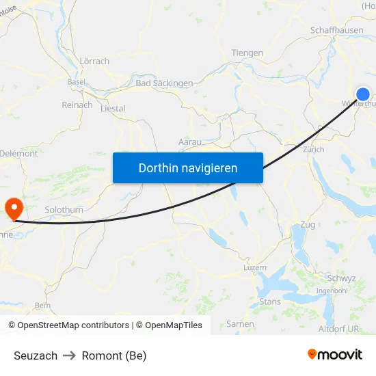 Seuzach to Romont (Be) map