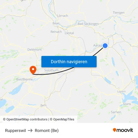 Rupperswil to Romont (Be) map