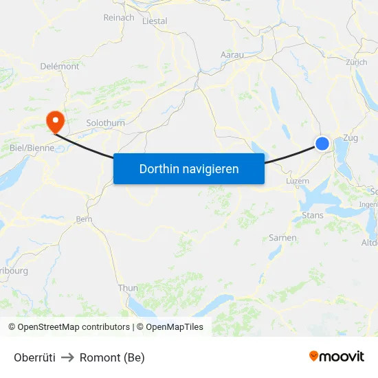 Oberrüti to Romont (Be) map