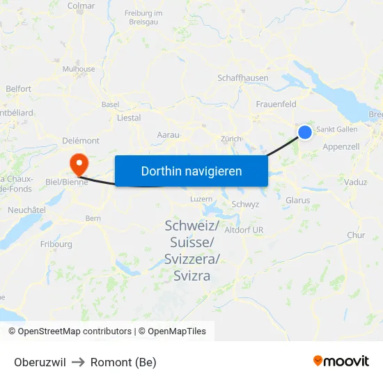 Oberuzwil to Romont (Be) map