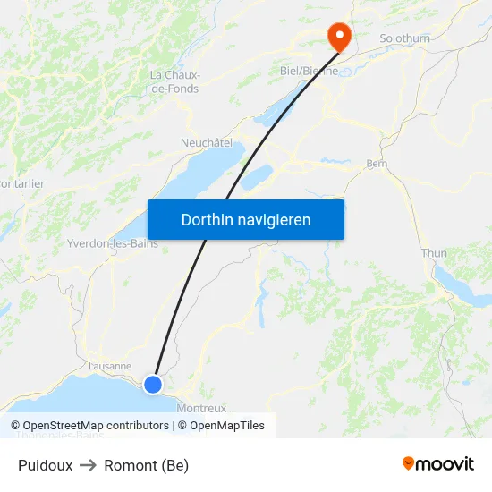 Puidoux to Romont (Be) map