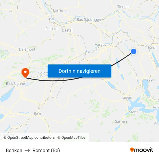 Berikon to Romont (Be) map