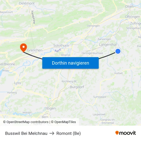 Busswil Bei Melchnau to Romont (Be) map