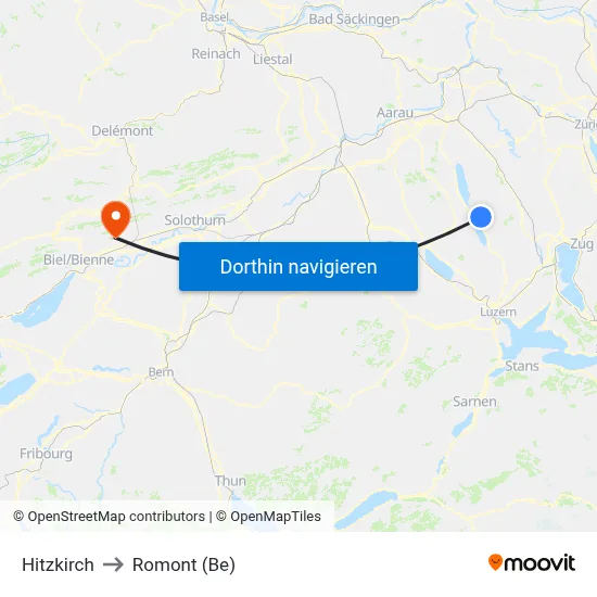 Hitzkirch to Romont (Be) map