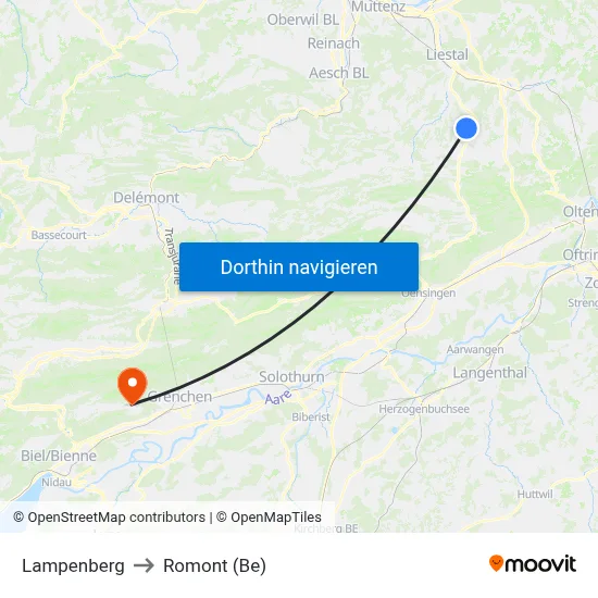 Lampenberg to Romont (Be) map