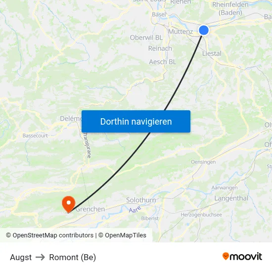Augst to Romont (Be) map