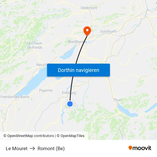 Le Mouret to Romont (Be) map