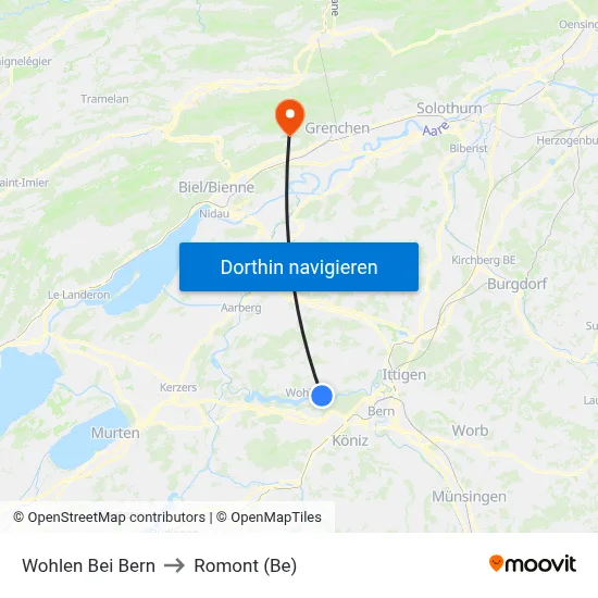 Wohlen Bei Bern to Romont (Be) map
