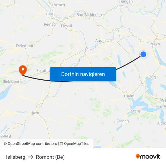 Islisberg to Romont (Be) map