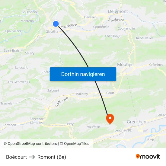 Boécourt to Romont (Be) map