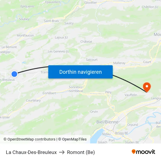La Chaux-Des-Breuleux to Romont (Be) map