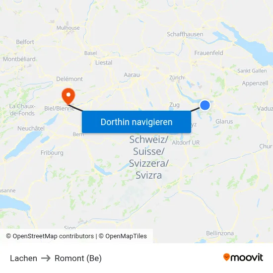 Lachen to Romont (Be) map